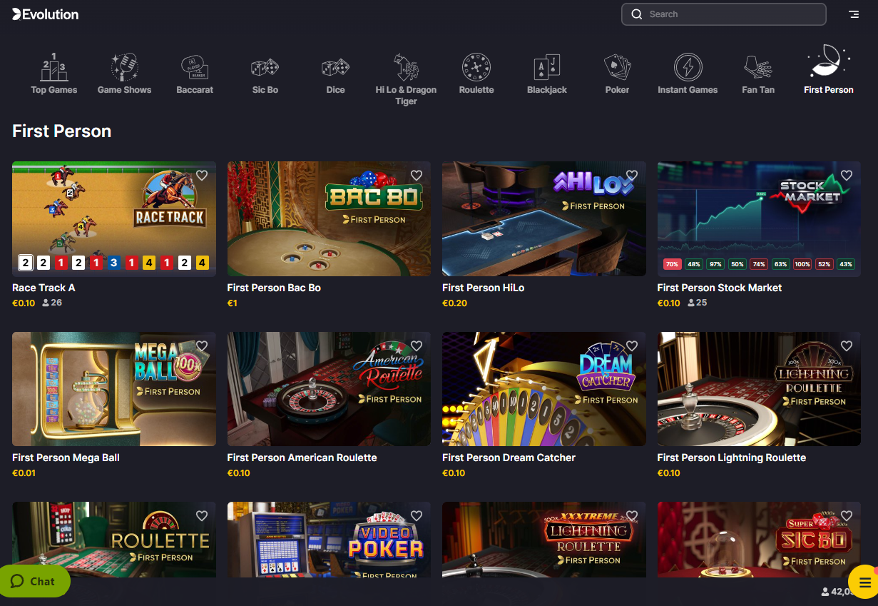 Jeux de casino en mode first person sur le site PIWI247