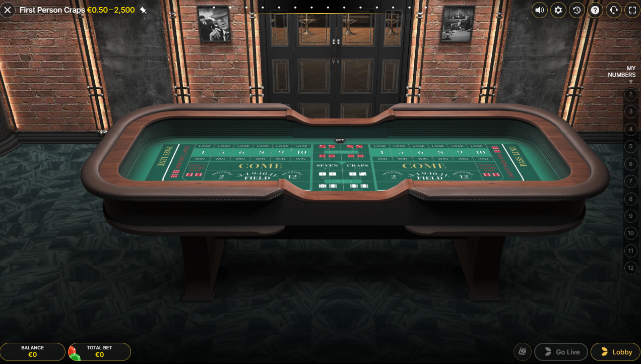 Table de craps du jeu Evolution en mode first person Table de craps du jeu Evolution en mode first person